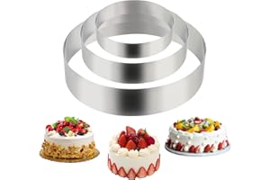 Cercle Patisserie 3 Pcs, RUNEAY Cercle a Patisserie Ronds en Acier Inoxydable Diamètre 10/15/20 cm Hauteur 4,5 cm Pour Pâtisseries Gâteaux Moussés