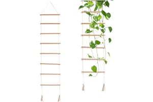 HEIDOUSE Wall Trellis, 51x10 Inch Wood Climbing Plant Ladder with Tassel Rope Decor, Hanging Climbing Plant Support for Balcony Patio Garden Indoor & Outdoor Use