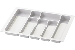 Inserto portaposate Sossai Divio per cassetti larghi 60 cm, 53x43 cm – ritagliabile, 7 scomparti, bianco, organizzatore in plastica per portaposate