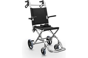 QUIRUMED Silla de ruedas plegable, Especial para domicilio, Para traslado, Aluminio, Ligera, Reposabrazos abatibles, Reposapiés plegables, Frenos de maneta, Con cinturón, Hasta 120 kg