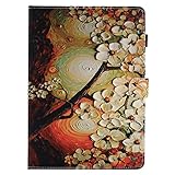 BONROY Samsung Galaxy Tab A 9.7 SM-T550/T551 Magnetic Cover, Pattern Thin Slim PU Leather Stand Credit Card Slots Holder Tablet Cases - Plum blossom