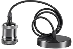 Sevenpers Ceiling Pendant Light Fitting, E27 Vintage Style Ceiling Rose Light Fitting with Ground Wire and 90cm Braided Cable, Suitable for Kitchen Island, Home, Bar DIY (Black Chrome)