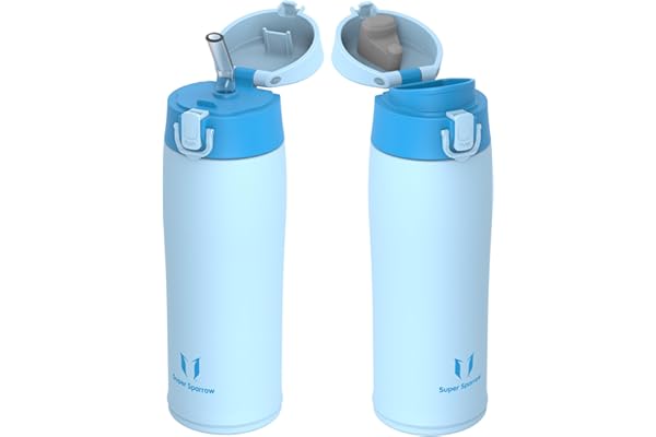 Super Sparrow Botella Agua Acero Inoxidable - Botella Termica - 350ml / 500ml / 750ml / 950ml - Termo Sin BPA, Botella de agua para niños - Incluye 2 Tapas : con Pajita y con Boquilla