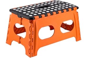 MAXPERKX 150kg Folding Step Stool Home Easy Storage Grip Multi Purpose Foldable Stepstool Collapsible Portable Sturdy Lightweight Compact Durable Stool (Orange)