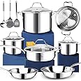 HOMICHEF 14-Piece Nickel Free Stainless Steel Cookware Set Whole-Clad 3 ...