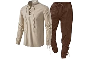 Bastwahl Tenue Medievale Homme - médiévaux Ensemble de vêtements en Lin Chemise Pantalon médiéval Sweats Capuche De Travail