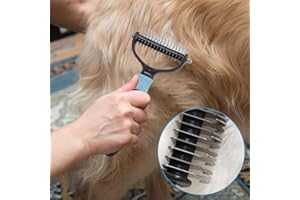 FDKJOK Dematting Comb for Dog and Cat, Pet Deshedding Tool, Dog Brush for Grooming, Double Sided Grooming Rake for Removes Loose Undercoat, Knots, Mats & Tangled Hair(Blue)