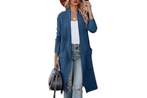 Uusollecy Kardigan damski z długim rękawem, drapowany, otwarty przód, długi kardigan z kieszeniami