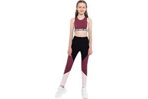Oyolan Ensemble Sport Fille Legging Longue Collant Fitness Yoga Running Gilet Sport Débardeur Musculation Tank Top Tenue Gymnastique Costume Danse 6-14 Ans
