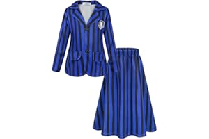 Febbabe Girls Princess Costume Student Academy Uniform Stripe Long Sleeve Pleated Skirt Set Kids Halloween Cosplay Dress Up Outfit