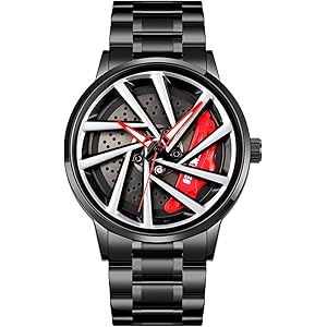 SKMEI New Car Wheel Watch with Rolling Creative Fashion Analog Watch, Black Dial Zink Alloy Case Men\'s Watch, Stainless Steel Black Color Band, Quartz Movement, Water & Scratch-Resistant-1990