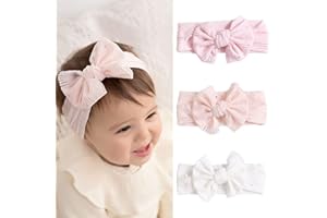 Fashband Baby Girl Nylon Headbands Bowknot Elastic Hair Bands Soft Cute Headwear for Kids Infants Toddlers(Pack of 3) (Pink)