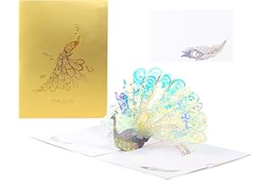 Homcoice Tarjeta Felicitación Pop Up 3D colorido pavo real Tarjeta Cumpleaños con sobre y nota extraíble, regalo para cumpleaños, gracias, boda todas las ocasiones