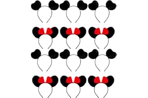 Eterspr 12 Oreilles de Mouse Bandeaux, Pour la Mascarade, Fête D'anniversaire, Soirée, Club de Dessin Animé (Rouge et Noir)