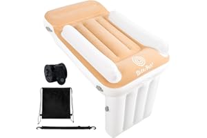 Blublu Park Upgraded Kids Bed Airplane, One-Way Valve & Compact Hand Pump, Inflatable Toddler Bed for Kids Seat Extender, Toddler Plane Beds, Lightweight Foldable Fits Seats of Flight, Train (Cream)