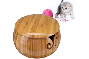 RoseFlower 5.12 Cuenco de Hilo de Madera con Tapa para Tejer y Hacer Ganchillo - Echo a Mano Soporte de Lana Organizador de Cuenco de Almacenamiento de Lana con Agujeros tallados y taladros