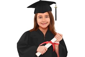 Hoothy-Damen Graduation Cap and Gown Set for Kids Unisex Boys Girls Primary School Matching Hat & Tassel Kindergarten Shiny Graduation Gown Uniform Robe 4 Set Top Sweaters