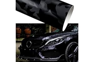 Blueshyhall Auto Folierung Camouflage Schwarz Glänzend mit Selbstklebend, Auto Vinylfolie Schutzfolie Schwarz, Camouflage Aufkleber Außen für Auto Fahrrad (45 x 152 cm)