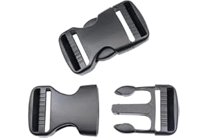 BAIWOAK Fibbie a rilascio laterale 15mm/20mm/25mm/32mm/38mm/50mm Heavy Duty Plastica Fibbia Clip a scatto Doppia Regolabile Zaino Fibbia di Ricambio No Cucito Nero