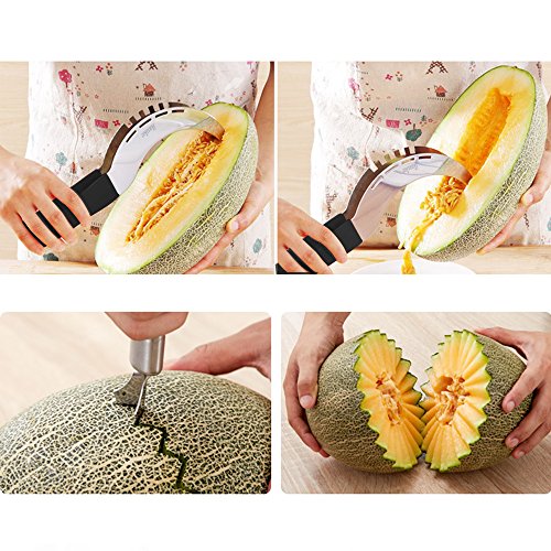 ilauke 7tlg. Edelstahl Wassermelonen Messer Gabel Obstmesser Melonenschneider Melonenmesser Entkerner Ausstecher Melonenausstecher - 8