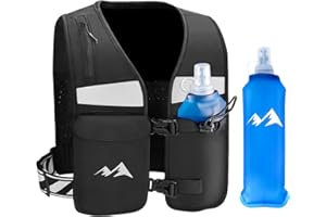 HSYFUNA Gilet Hydratation Running Femme et Homme, Léger et Réfléchissant, Gilet Course à Pied avec Bouteille d'eau 500 ML, Sac à Dos Trail Réglable pour Marathon, Randonnée, Cyclisme, Plein Air