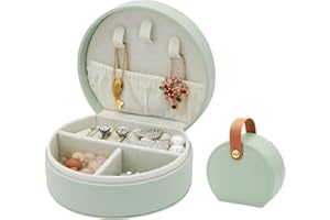 MultiValue Cajas de Joyería, Cuero Joyero Viaje Mini Joyero Pequeño Portátil Joyeros Mujer Organizador Soporte de Caja de Joyas con Manija Para la esposa Mujeres Niña (Verde Guisante)