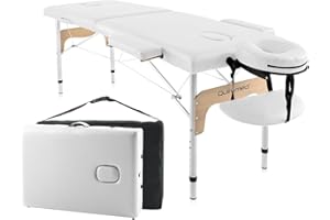 QUIRUMED Easy Table de Massage Pliante en Aluminium, Blanche, 180 x 60 cm, Simili Cuir, Portable, légère, Appui-tête Amovible, Trou pour Le Visage, Hauteur réglable, jusqu'à 120 kg.