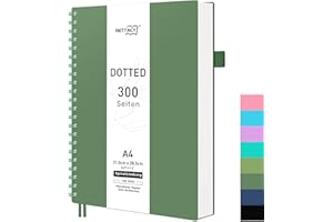RETTACY Notatnik A4, w kropki, Bullet Dot Journal, notes spiralny 150 arkuszy/300 stron do pisania, 100 g/m², twarda okładka PCW, dla kobiet i mężczyzn, do pracy, biura, szkoły, 21,5 x 27,9 cm