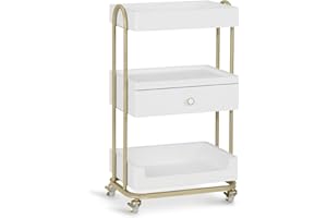Barberpub Carrello da portata con ruote e cassetto, carrello da parrucchiere, carrello da salone con 3 ripiani, moderno per bagno, soggiorno, 37 x 51 x 87 cm, 0093