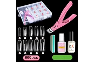 SINZONeu 600 Pièces Faux Ongles Naturel, Ongles Professionnel, 1x10 g Pro Nail Art Manucure Faux Ongles Gel Colle Conseil,1xPince à manucure, 2xLime à ongles, 1x Décollage Acrylique/UV Gel Nail Art
