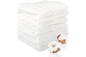 Lanjue 8 Pcs Muslin Cloths for Baby, 12x12 Inch Cotton Muslin Squares 6-layer Soft Thickening Fabric, Reusable Burp Cloth with High Absorbency for Baby Bibs, Mouth Wipes, Face Wash Cloths(White)
