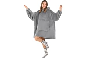 Good Nite Decke mit Ärmeln – Übergroße Sherpa kuscheldecke für Frauen und Männer, Tragbare Warm Decken mit Taschen, Adult Cosy Sweater Hoodie Grau