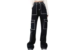 IQYU Baggy Jeans Femme Taille Haute Oversize : Pantalon cargo avec imprimé papillon Pantalon en jean long Boyfriend Pantalon large Pantalon en denim Pantalon droit Style Y2K Pantalon de loisirs pour