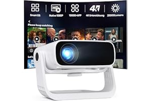 WIELIO 2025 Neuer Upgraded Smart Beamer Full HD 1080P, 25000 Lumens, Android 11，Integrierte Apps, 4D Trapezkorrektur，WiFi 6 & BT 5.2, Heimkino 4K Beamer mit 120° drehbarem Ständer für iOS/Android/Laptops