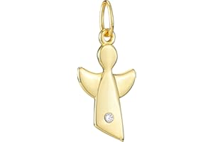 MATERIA BY MATTHIAS WAGNER Materia Engel Anhänger Gold mit Kette - 925 Silber Kinder Schmuck vergoldet mit Zirkonia - Geschenk Taufe Geburtstag