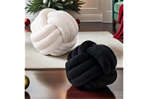 FSRONGXI 2Pcs Knot Pillows Ball, Cute Throw Pillow Aesthetic Knot Cushion, Preppy Room Decor Floor Cushions for Home, Bedroom, Sofa, Bed(Cream White & Black, 20cm)