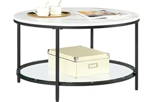 ‎VASAGLE VASAGLE Couchtisch, Wohnzimmertisch, Sofatisch, für Wohnzimmer, mit Glasplatte, viel Stauraum, einfacher Aufbau, moderner Stil, marmorweiß-tintenschwarz LCT071B13