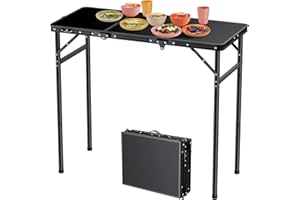 FUNYKICH 3ft Camping Folding Table with 3 Height(L90xW40cm), Max Height 75cm Portable Small Outdoor Tables, Lightweight Beach Table with Carry Handle for Camping, Backyard, Picnic, Handcraft