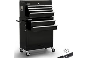 AREBOS Servante d'atelier à 9 tiroirs | Tapis antidérapants | Chariot avec Caisse à Outils Amovible | Verrouillable | sur roulement à Billes | Freins d'arrêt | Noir | 71x 67 x 37cm