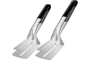 KALAMANDA Double Spatula Flipper, Stainless Steel Double-Sided Shovel Clip, Grill Clamp Spatula Tongs for Beefsteak Bread Hamburger BBQ Meats Pizza Pies Bread Fish(11.6 Inch /10 Inch)
