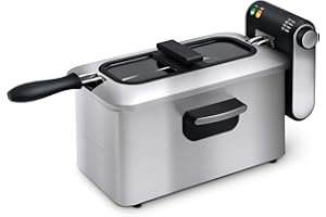 Grunkel Elektrische Fritteuse mit 3 l Fassungsvermögen, FRYPRO3, einstellbare Temperatur und Geruchsfilter, Thermostat bis 190 °C aus Edelstahl, Überhitzungsschutz