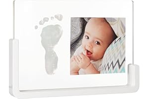 Baby Art My Pure Moment, Set de portafoto y huella de bebé, marco de foto con calco de mano recién nacido, transparente con base de madera