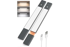 EZVALO Lampa pomocnicza LED 38 cm, bezprzewodowe oświetlenie szafki 3 temperatury barwowej, możliwość ściemniania, zdejmowana bateria z czujnikiem ruchu PIR do szafy na schody, czarna (2 sztuki)