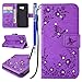 Produktbild FESELE Glitzer Blume Schutzhülle für [Samsung Galaxy A3 2017] Schmetterling Kristall Glitzer Diamant Strass Butterfly Brieftasche Hülle Leder Tasche Flip Handyhülle mit Magnetverschluss, Samsung Galaxy A3 2017 Luxus Shiny Glanz Sparkle Glänzend Wallet Case Kartenfach Ledertasche Leder-Mappen-Karten-Slot-Abdeckung mit Standfunktion für Samsung Galaxy A3 2017 + Blau Eingabestift Stylus Touch Pen-Butterfly,lila