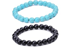 Unendlich U Infinito U Las Mujeres Hombres de Buda Pulsera de Perlas de 9 mm muñeca Pulsera de energía Stretch, Terapia Yoga Meditación, Azul/Blanco/Negro