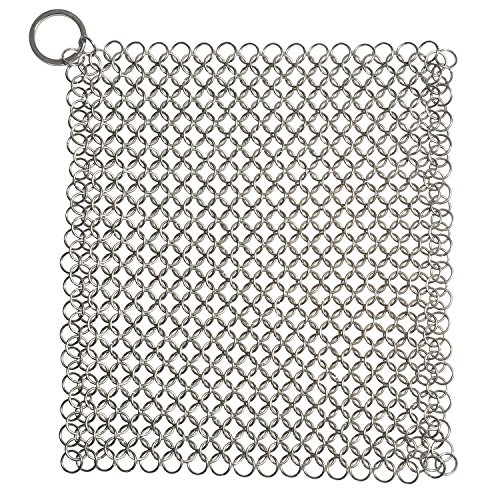Preisvergleich Produktbild LEADSTAR Pfannenreiniger Topfreiniger Schrubber Quadratisch Edelstahl Kettengeflecht Scheuerschwamm für Gusseisen Schmiedeeisen, 7 Zoll