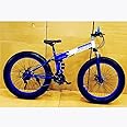 AXAN Foldable Fat Tire Mountain Bike - 26x4 Inch All-Terrain Tires, Dual Suspension, 21-Speed, Foldable Frame, for Adults (Blue)