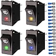 Gebildet 4pcs 12VDC/35A Car Auto LED Fog Light Rocker Toggle Switch, 4pin ON-OFF Red Blue Green Yellow LED Indicator Lights for Fog Lights, DRL, LED Light Bar + 16pcs Connection Terminals