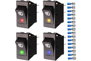 Gebildet 4pcs 12VDC/35A Auto Pulsante Interruttore a Bilanciere per Fendinebbia, 4 Poli ON/OFF Indicatori Luminosi a LED Interruttore a Levetta (Rosso/Giallo/Blu/Verde)+16pcs Terminali di Connessione