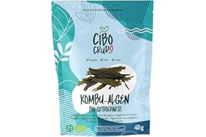 ‎CIBO CRUDO CRUDO BIOLOGICO VEGAN Bio Kombu Algen Vegan - 40g. Premium Qualität Sonnengetrocknet Alge. Seetang Blätter für Dashi Brühe order Sushi. Konbu Algen Getrocknet. Reich an Ballaststoffen und Mineralsalzen